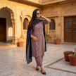 Brown Navy Blue Cotton Kurta Pant Dupatta Set
