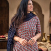 Brown Navy Blue Cotton Kurta Pant Dupatta Set