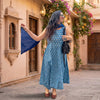 Navy Blue Printed Cotton A-Line Kurti