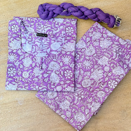 Lavender Pastel Floral Printed Straight Kurta Bottom Dupatta Set