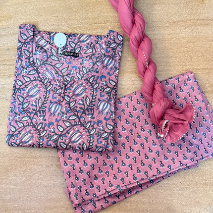 Mauve Pink Floral Printed Straight Kurta Bottom Dupatta Set
