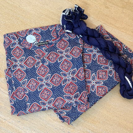 Navy Blue Printed Straight Kurta Bottom Dupatta Set