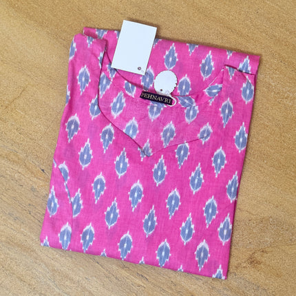 Pink Ikkat Printed Cotton Straight Long Kurti
