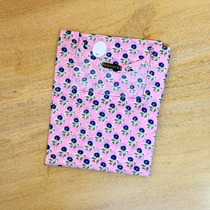 Pink Pastel Printed Cotton Straight Long Kurti