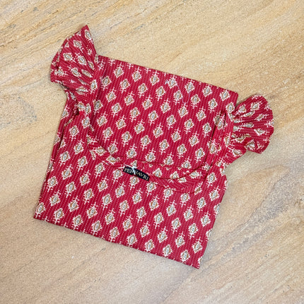 Red Kantha Printed Cotton Straight Long Kurti
