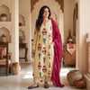 Off White Printed Cotton A-Line Kurti