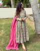 Pastel Mint Green & Pink Floral Cotton Manmohini Alia Cut Kurta