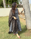 Grey Printed Cotton A-Line Kurti