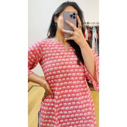 Pink Hathi Straight Long Kurti