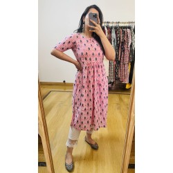 Pink Leaf Princess Cut Kurti Pink Leaf Princess Cut Kurti