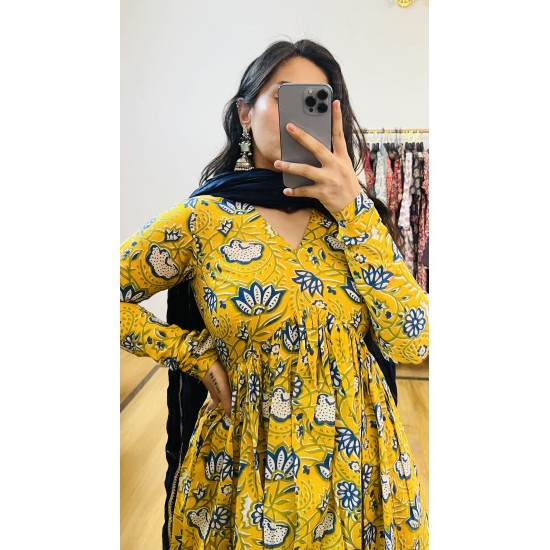 Blue Yellow Floral Manmohini Kurti Blue Yellow Floral Manmohini Kurti