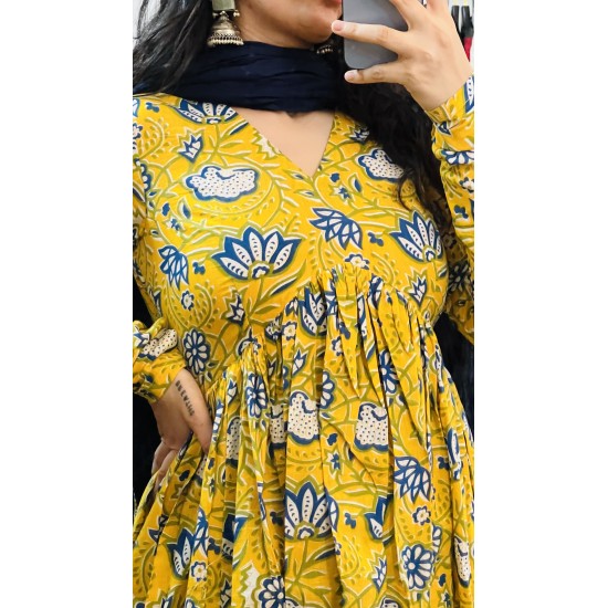 Blue Yellow Floral Manmohini Kurti Blue Yellow Floral Manmohini Kurti