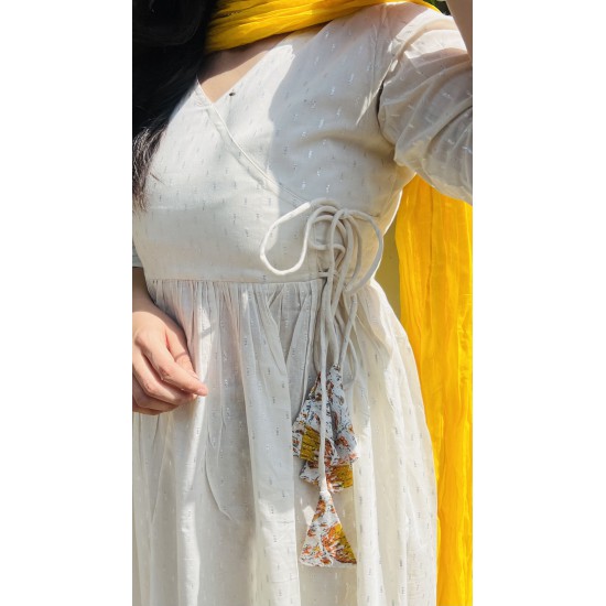 White Yellow Angrakha and Plazo set