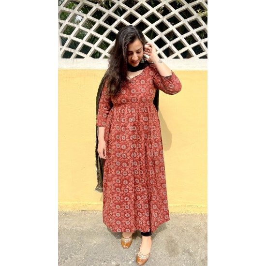 Brown Printed Noor Gher Kurti