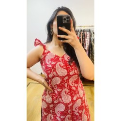 Red Kalamkari Printed Straight Long Kurti