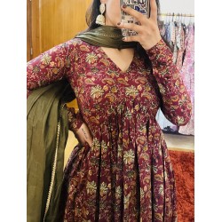 Burgundy Foil Printed Manmohini Kurti