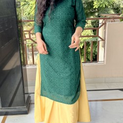 Dark Green Chikankari Straight Kurti