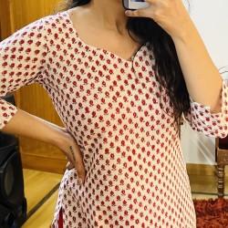 White-Red straight long kurti