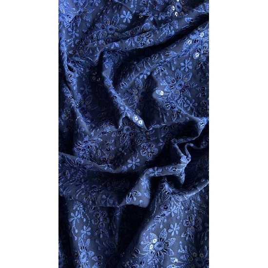 Dark Blue Floral Chikankari Straight Kurti