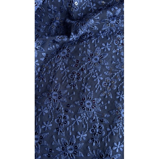 Dark Blue Floral Chikankari Straight Kurti