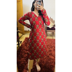 Red Printed Straight Kurti