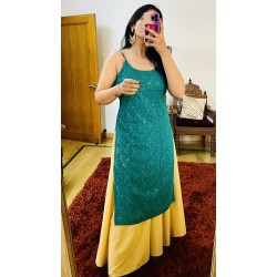 Peacock Green Chikankari Straight Kurti