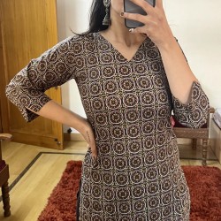 Black Printed  Straight Kurti