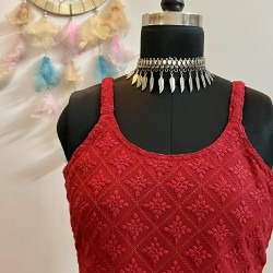 Red Chikankari Straight Kurti