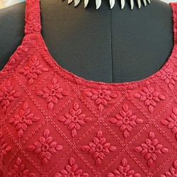 Red Chikankari Straight Kurti