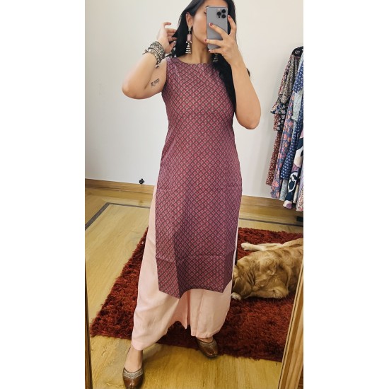 Pink Grey Straight Long Kurti