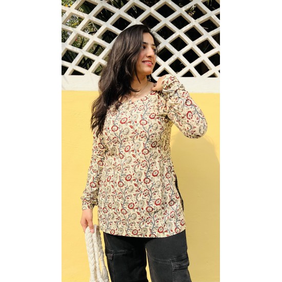 Creme Printed Short Kurti