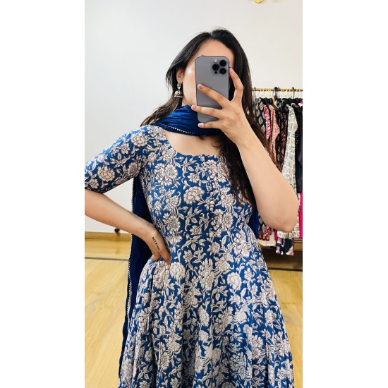 Blue White Anarkali