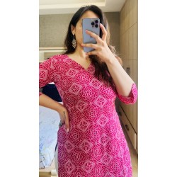 Red Bandhani Straight Long Kurti