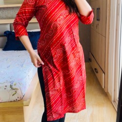 Golden Bandhani Straight Long Kurti