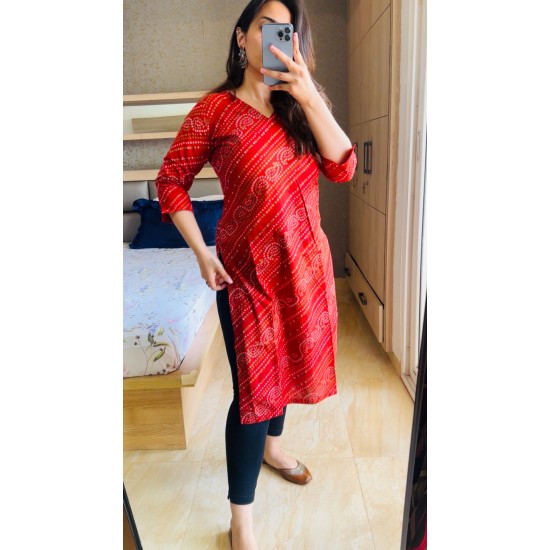 Golden Bandhani Straight Long Kurti
