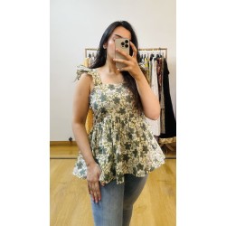 Green Floral Flare Top  Green Floral Flare Top