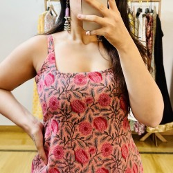 Pink Kantha Straight Long Kurti