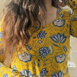 Blue Yellow Printed Straight Long Kurti