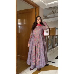 Anaya Grey Pink Kantha Suit set