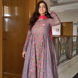 Anaya Grey Pink Kantha Suit set
