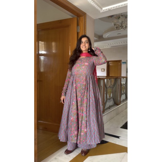 Anaya Grey Pink Kantha Suit set