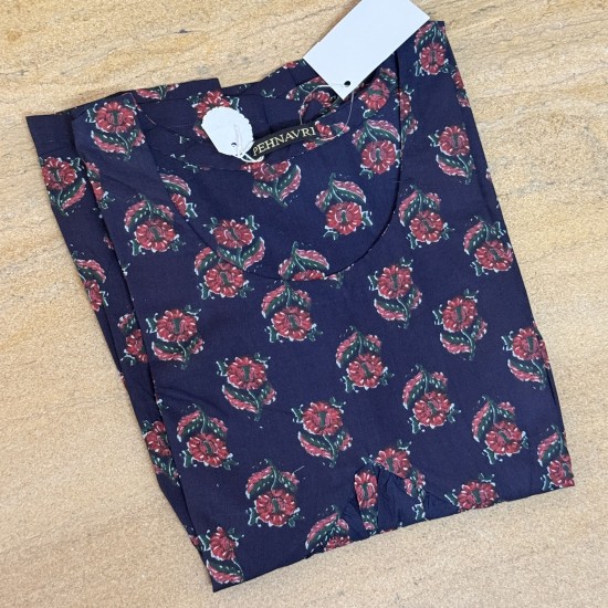 Blue Floral Straight Long Kurti
