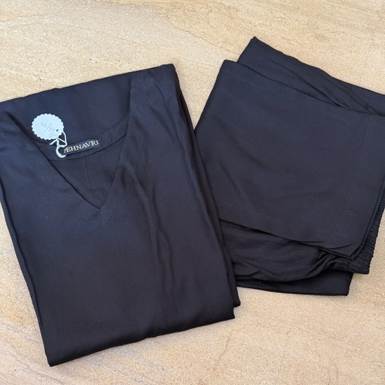 Black Plain Kurta and Bottom Set