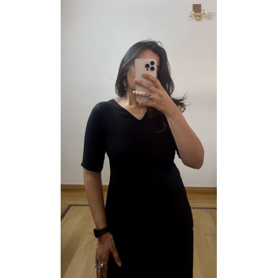 Black Plain Kurta and Bottom Set