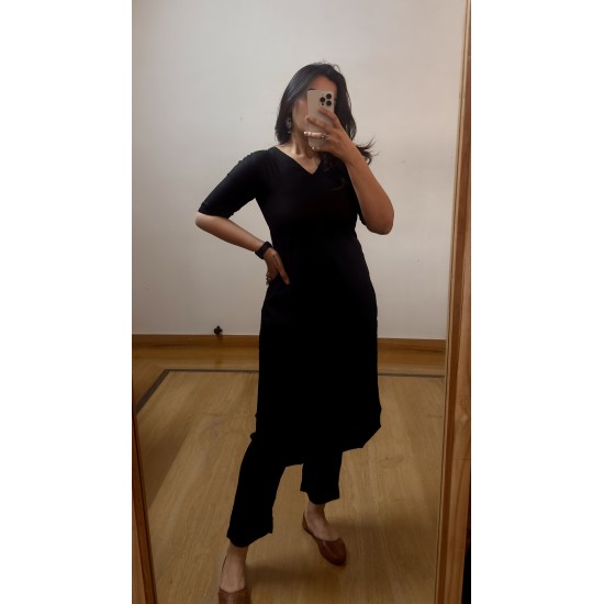 Black Plain Kurta and Bottom Set