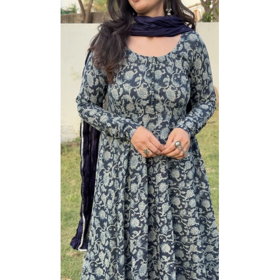 Anarkali Navy Blue Floral Kurti