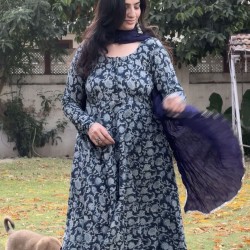 Anarkali Navy Blue Floral Kurti