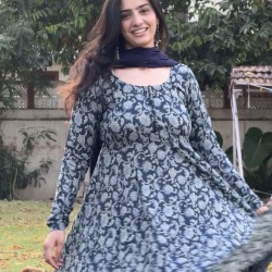 Anarkali Navy Blue Floral Kurti