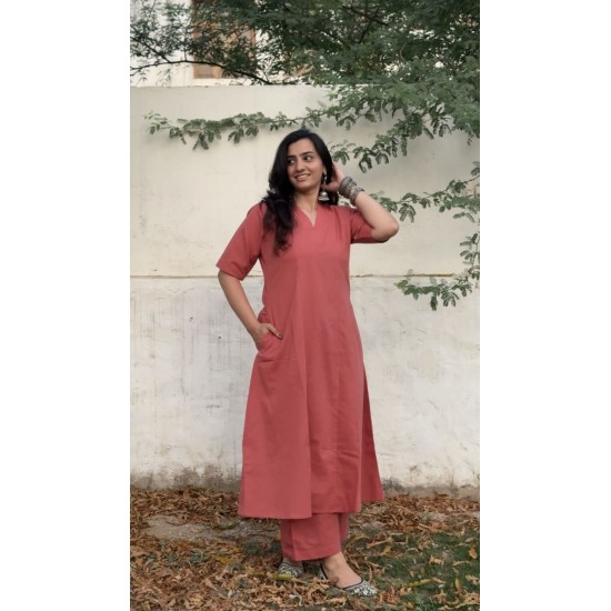 Coral Pink A-Line Kurti