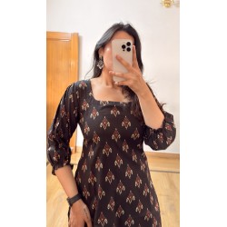 Black Printed Straight Long Kurti